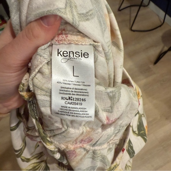 Kensie Jeans 100% Linen Floral Print Jumpsuit Relaxed Boho Lagenlook Sz Large - Picture 8 of 12